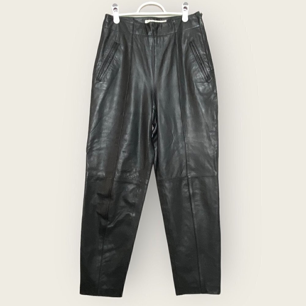Vintage High Waisted Barrel Leg Black Leather Pants